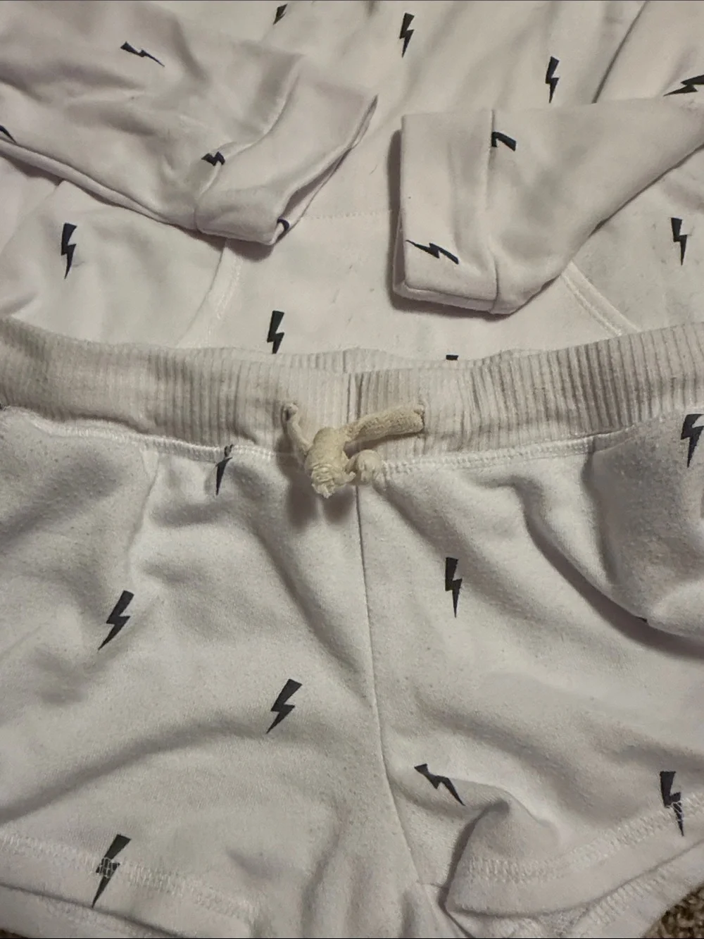 Cozy Light Pink Hooded Pajama Set with Lightning Bolt Print